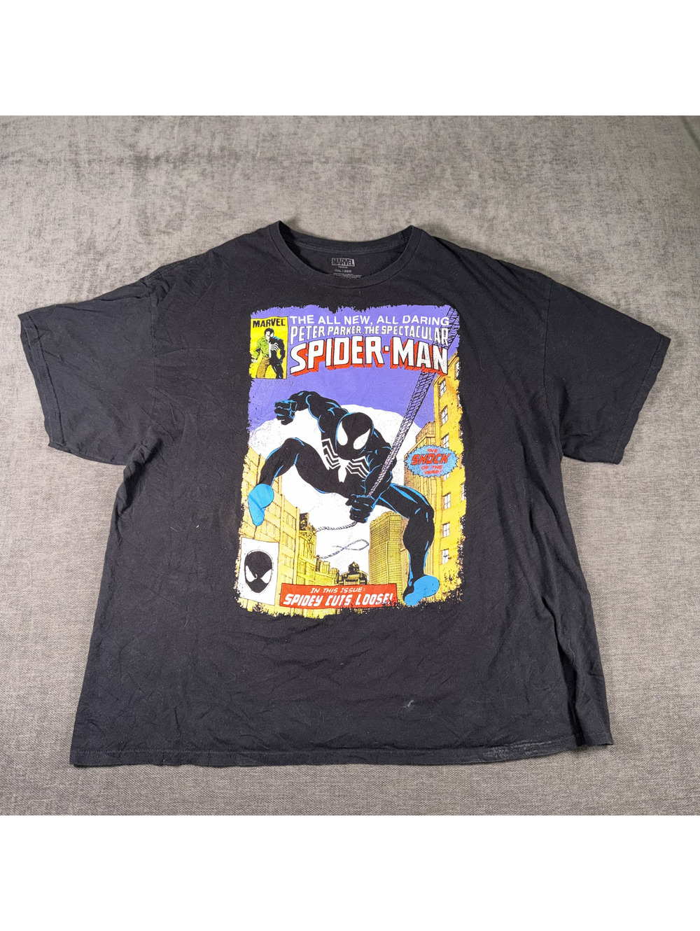 Marvel Spider-Man Graphic T-Shirt XXL Black Cotton Comic Print